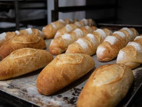 Bread in production inside the bakery Stock Photos