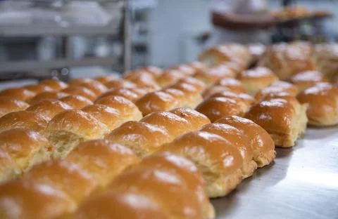 Bread in production inside the bakery Stock Photos