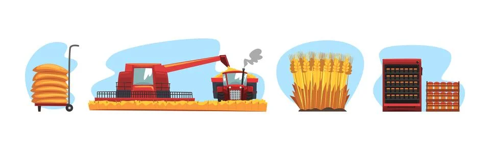 Bread Production Process and Step Scene Vector Set Stock Illustration