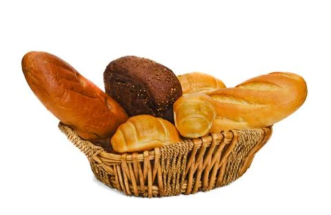 Bread products in basket Stock Photos