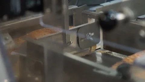 Bread Pushed To Slicer Stock Footage 90122357