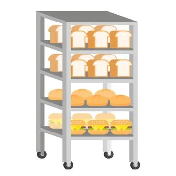 Bread rack with freshly baked bread vector Illustration flat design Stock Illustration