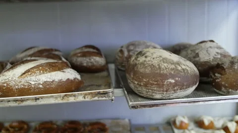 Bread on Racks inside a Bread Factory / Bakery - 4K Stock Footage 51330074