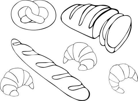 Bread Raster hand drawn set illustration. Gluten food bakery collection. Stock Illustration