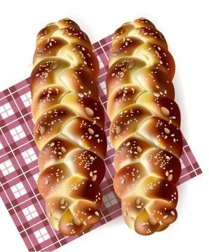 Bread realistic Vector. Tasty baked goods on gingham pattern. detailed 3d ill 스톡 일러스트