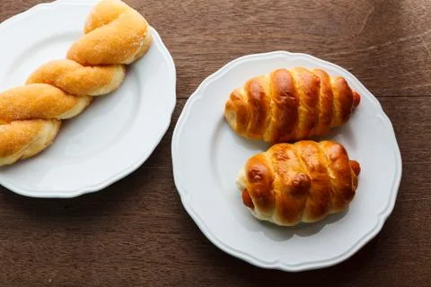 Bread roll and bread sausage Stock Photos