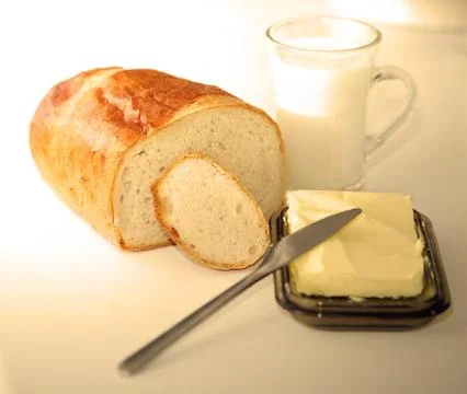 Bread Roll and milk 스톡 사진