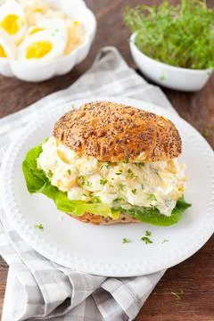Bread roll with egg salad Stock Photos