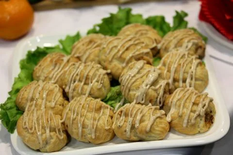 Bread roll snacks at the stand-up party or buffet lunch Stock Photos