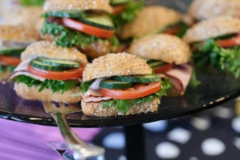 Bread roll with vegetables and ham Stock Photos