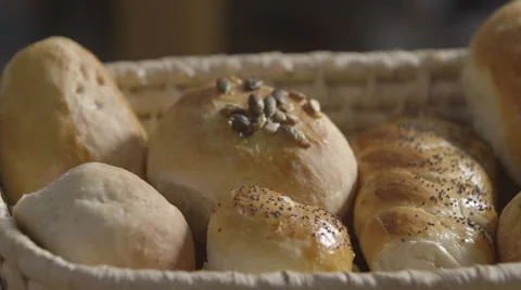Bread rolls in a basket Stock Footage 64046398