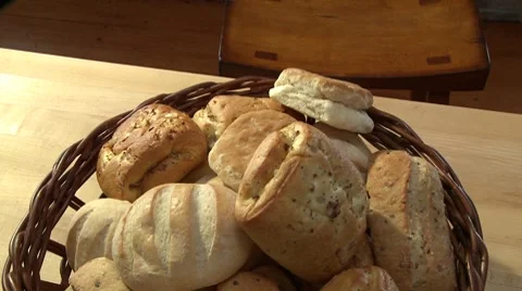 Bread rolls in a bread basket Stock Footage 8573967