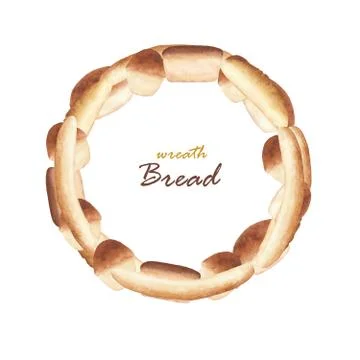 Bread, rolls, pies in the form of a wreath on a white background. イラスト素材