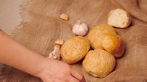 Bread rolls with sesame seeds Stock Footage 152848118
