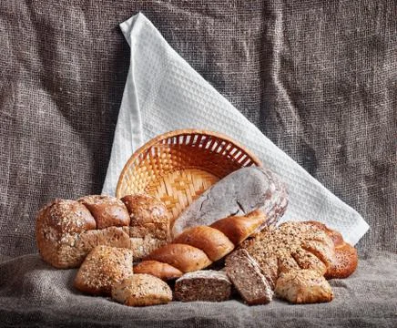 Bread on rustic background Stock Photos