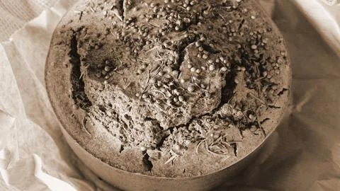 Bread Rustic Closeup Sepia Baked Artisan Crusty Texture Homemade Fresh Foto stock