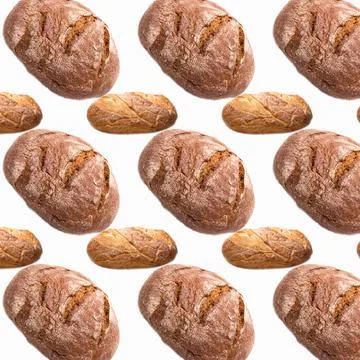 Bread, rye loaf bakery products on white background, pattern, close- 스톡 일러스트