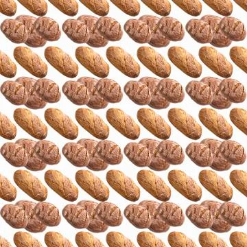 Bread, rye loaf bakery products on white background, pattern, close- 스톡 일러스트