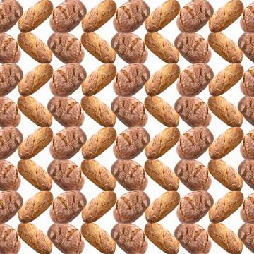 Bread, rye loaf bakery products on white background,  pattern, close- Illustrazione stock