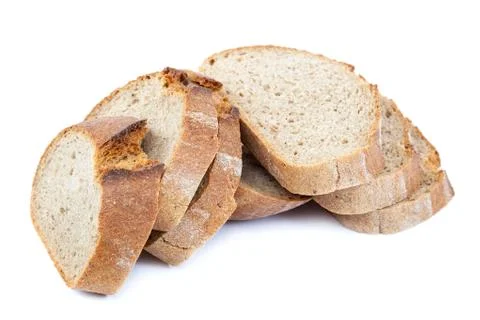 Bread rye sliced on a white background. Stock Photos