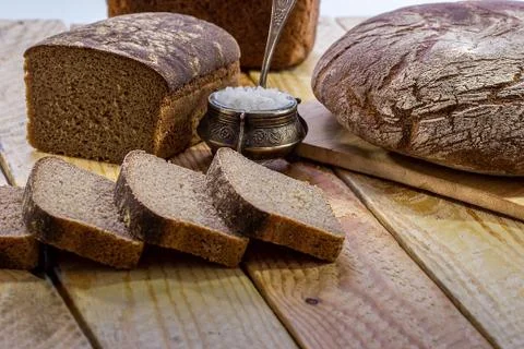 Bread rye  on a wooden table Stock Photos