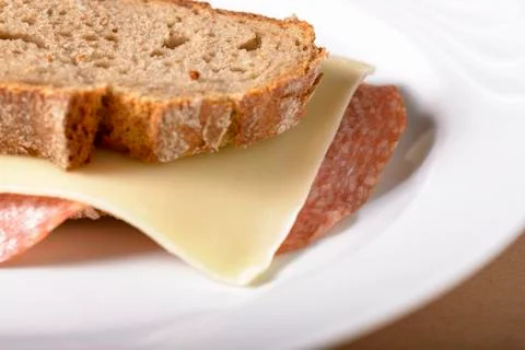 Bread with salami Stock Photos