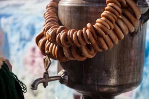 Bread on samovar Stock Photos