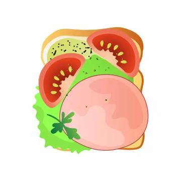 Bread sandwich with slice tomato and meat milk sausage Stockillustratie