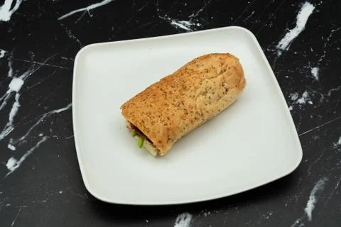 Bread sandwich with square and white plate Foto stock