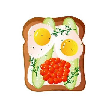 Bread sandwich with two fried eggs and red caviar イラスト素材