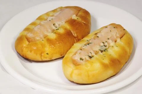 Bread with sausage cheese Stock Photos