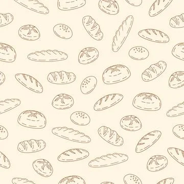 Bread seamless pattern background. Hand drawn bread motif wallpaper Stock Illustration
