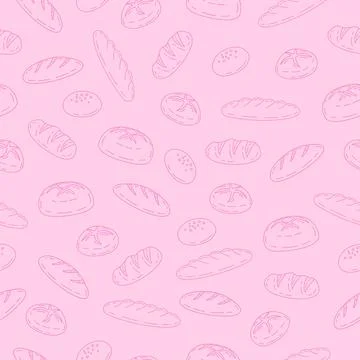 Bread seamless pattern background. Hand drawn bread motif wallpaper 스톡 일러스트