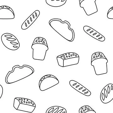 Bread. Seamless pattern. Coloring Page. 스톡 일러스트