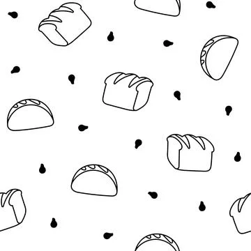 Bread. Seamless pattern. Coloring Page. Stock Illustration