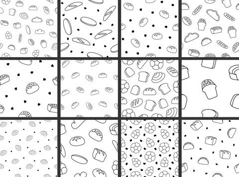 Bread. Seamless pattern. Coloring Page. 스톡 일러스트