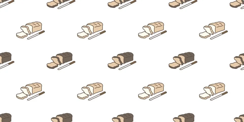 Bread Seamless Pattern Vector bakery baked isolated wallpaper background white Stock Illustration