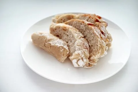 Bread served on a white table. Foto stock