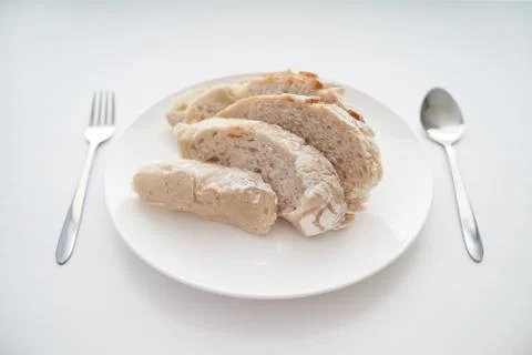 Bread served on a white table. Stock Photos