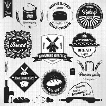 Bread set bakery vintage labels Stock Illustration