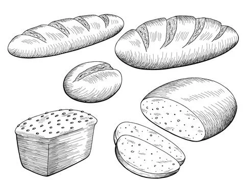 Bread set graphic black white isolated food sketch illustration vector Illustration