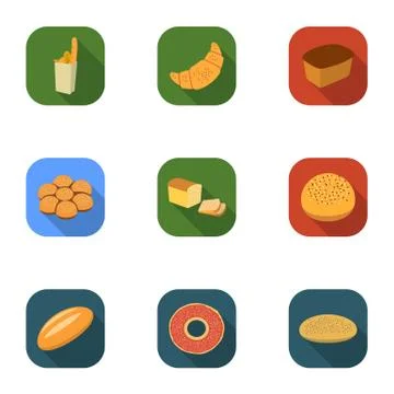 Bread set icons in flat style. Big collection of bread vector symbol stock Stock Illustration