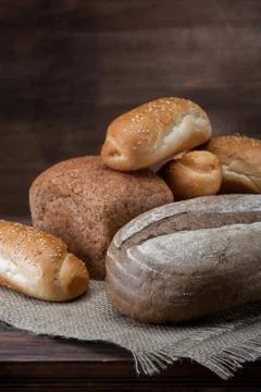 Bread Set on wooden background Stock Photos