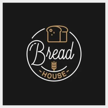 Bread shop logo. Round linear of bread house Stock Illustration