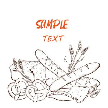 Bread shop or bakery banner or poster design with copy space for text, engrav Illustrazione stock