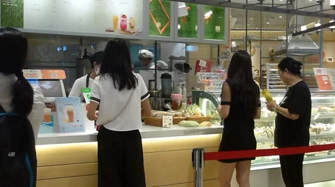 Bread shop, people buy bread Stock Footage 64567771