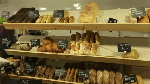 Bread shop with price tags Stock Footage 44218251