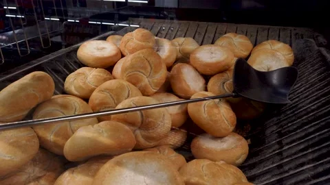 Bread showcase in supermarket Stock Footage 205507527