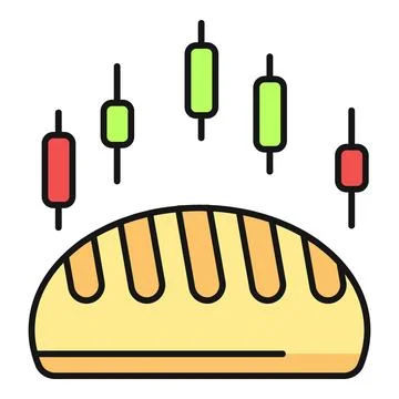 Bread showing price increase with candlestick chart on white Stock Illustration