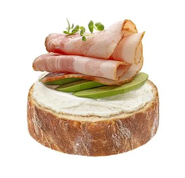 Bread slice with bacon isolated on white background with clipping path Stock Photos